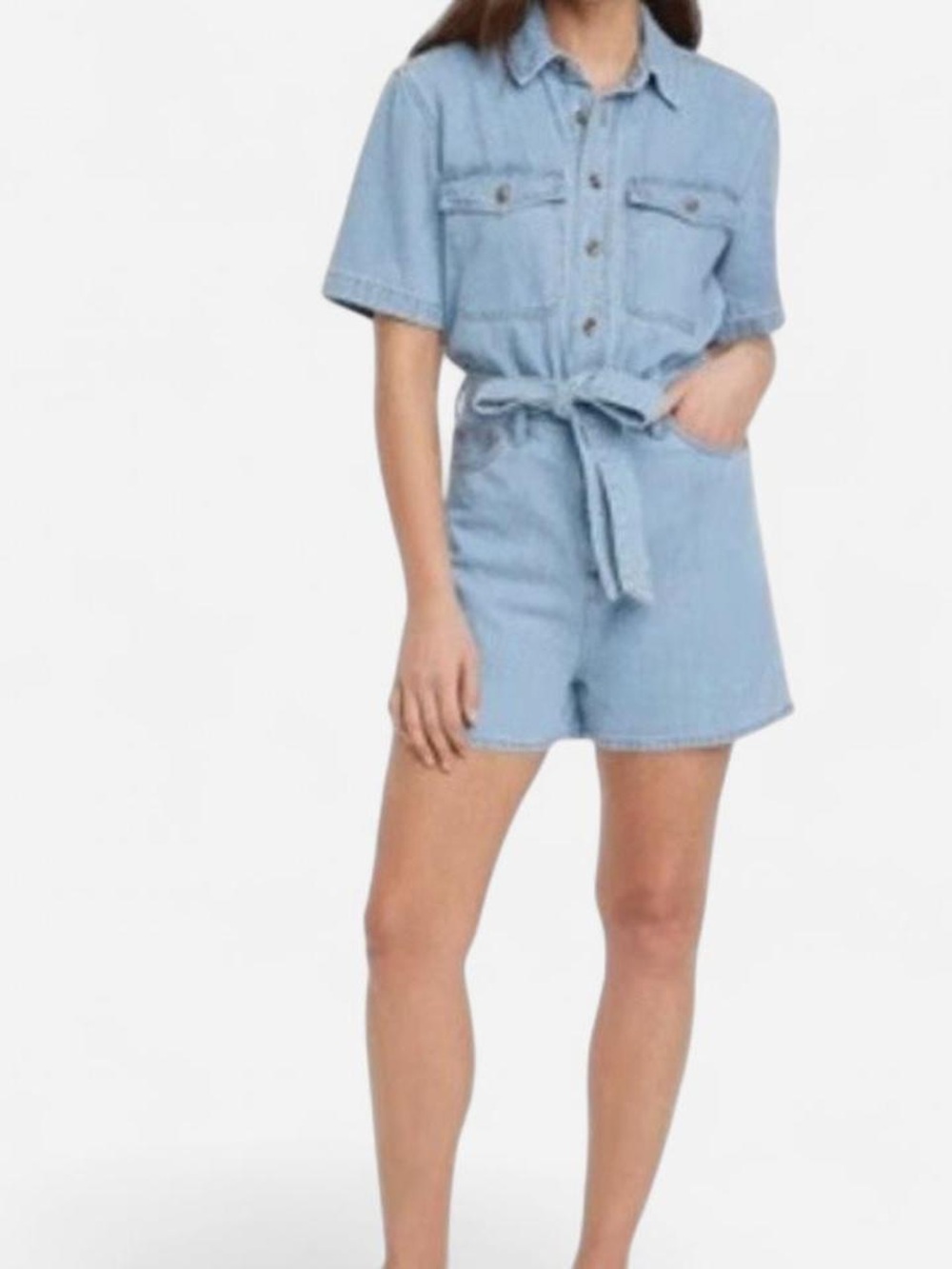 Universal Thread Light Wash Denim Short Sleeve Romper Size 12
